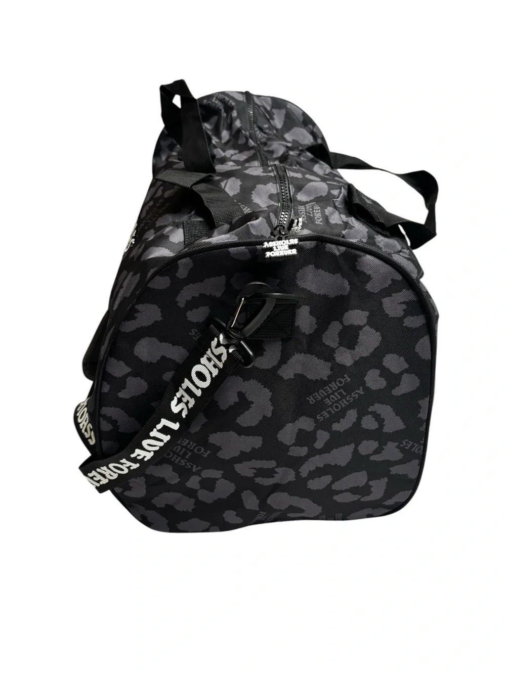Assholes Live Forever Emotional Baggage Black Cheetah Animal Duffel Bag NWOT
